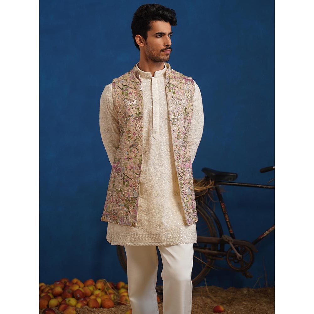 KALPRAAG Brown Nakul Chiku Short Kurta With Nehru Jacket And Pant