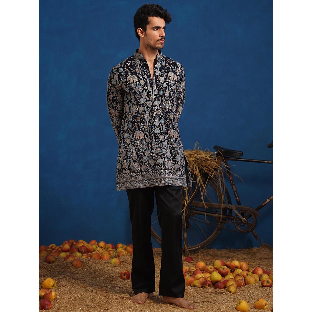 KALPRAAG Omkar Blue Short Kurta With Pant