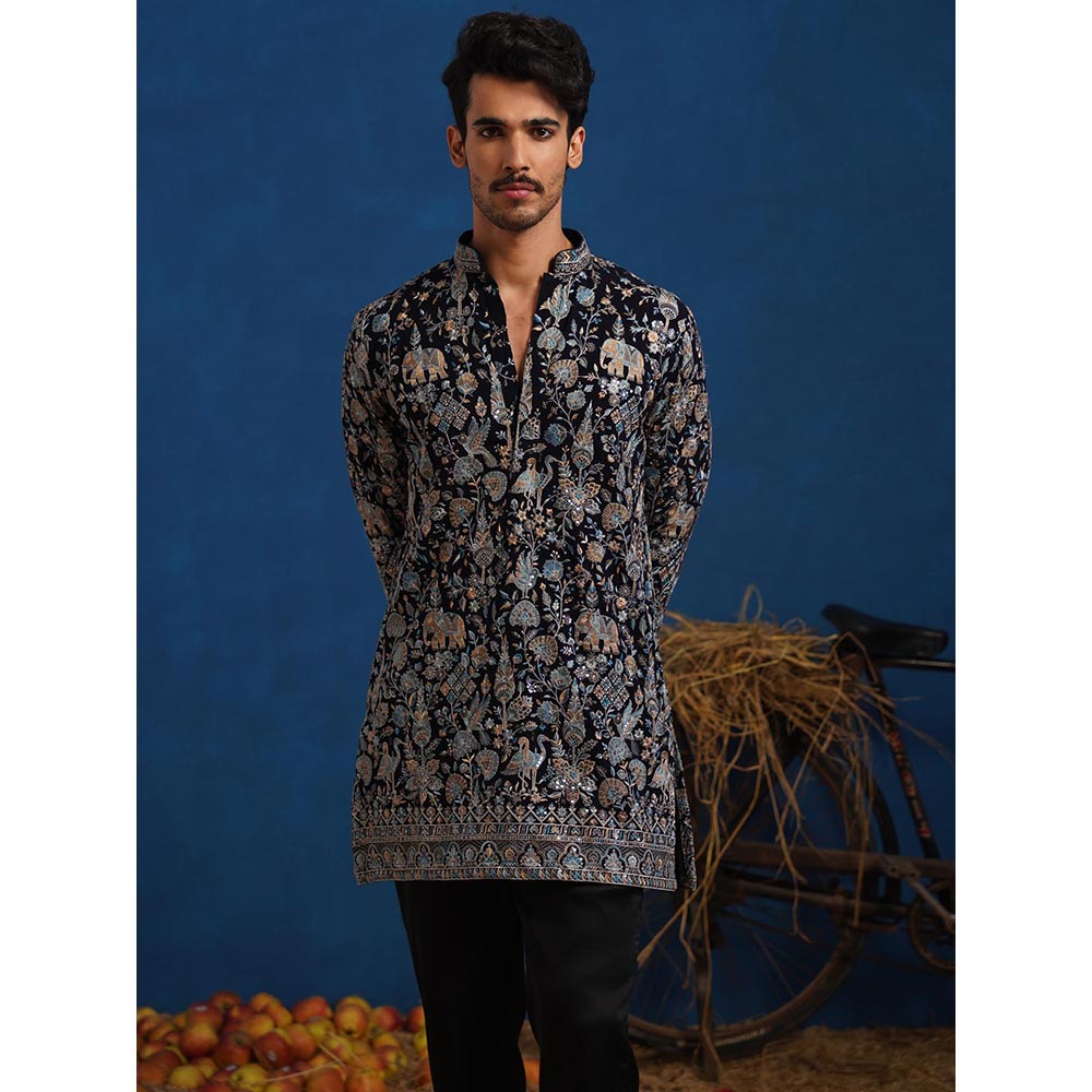 KALPRAAG Omkar Blue Short Kurta With Pant