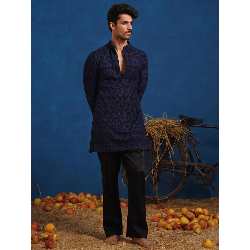 KALPRAAG Lalit Navy Blue Short Kurta With Pant