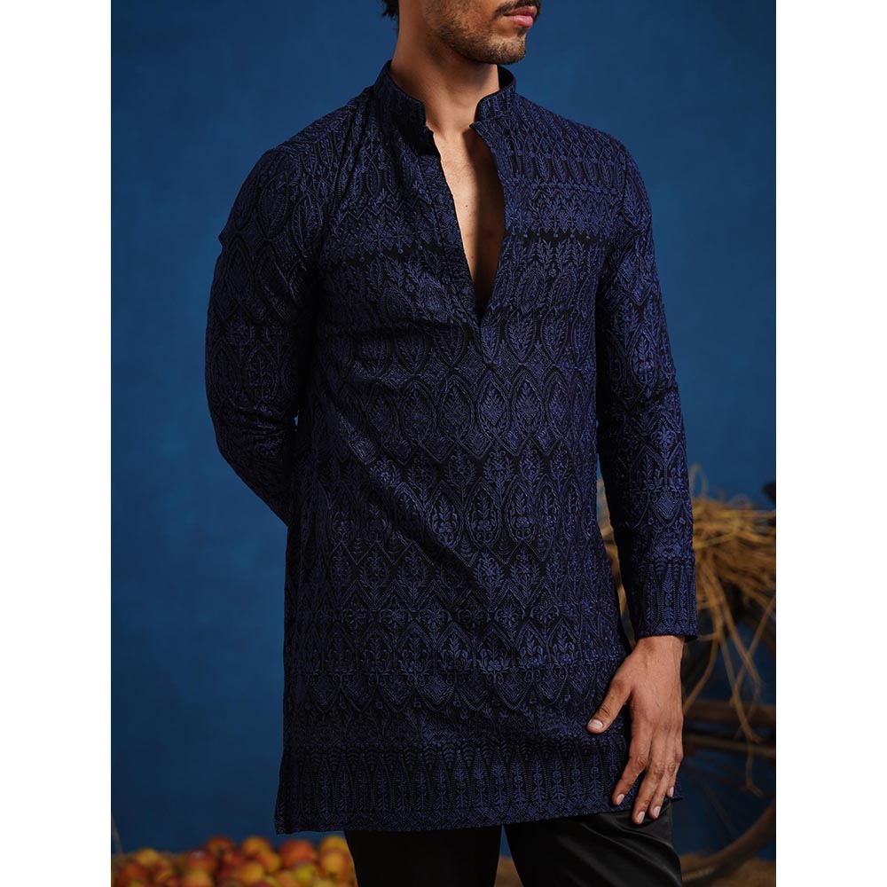 KALPRAAG Lalit Navy Blue Short Kurta With Pant