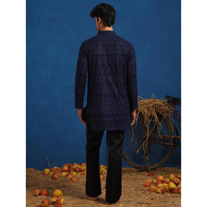 KALPRAAG Lalit Navy Blue Short Kurta With Pant