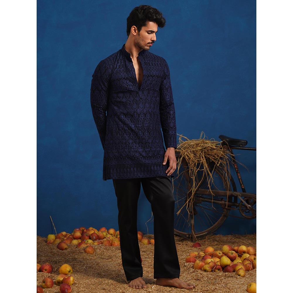 KALPRAAG Lalit Navy Blue Short Kurta With Pant