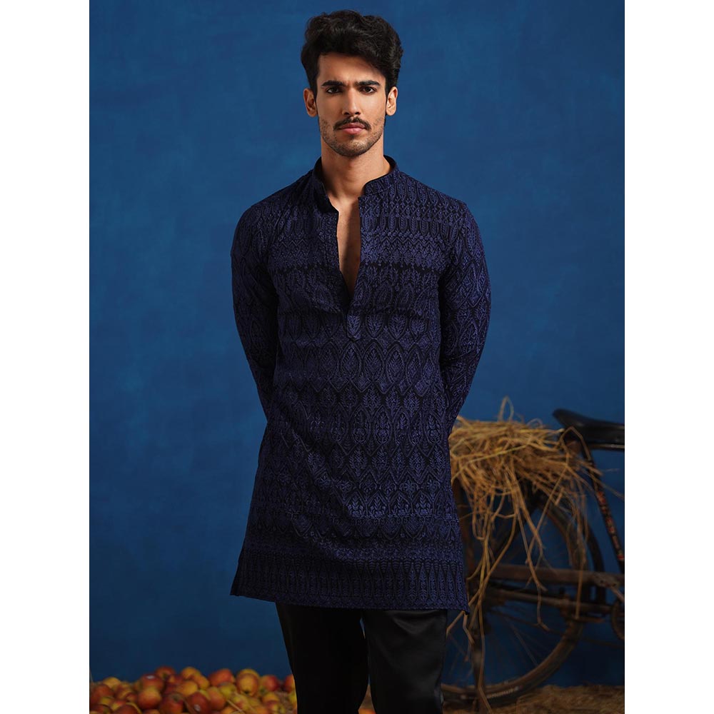 KALPRAAG Lalit Navy Blue Short Kurta With Pant