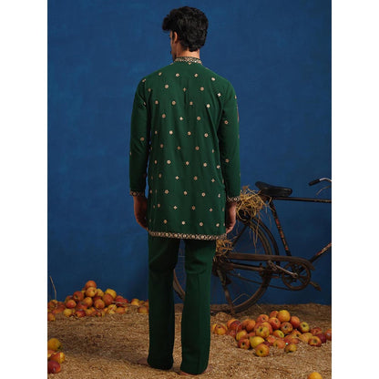 KALPRAAG Ketan Bottel Green Short Kurta With Pant
