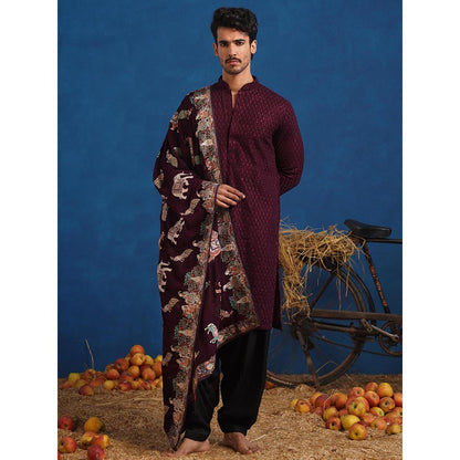 KALPRAAG Lokesh Wine Kurta With Patiala And Dupatta