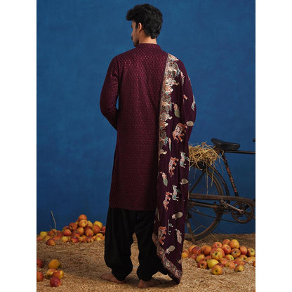 KALPRAAG Lokesh Wine Kurta With Patiala And Dupatta