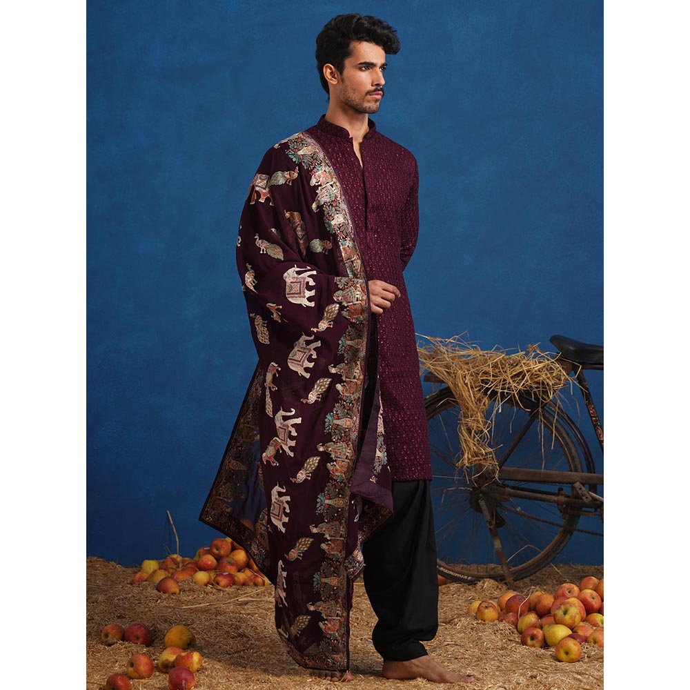 KALPRAAG Lokesh Wine Kurta With Patiala And Dupatta