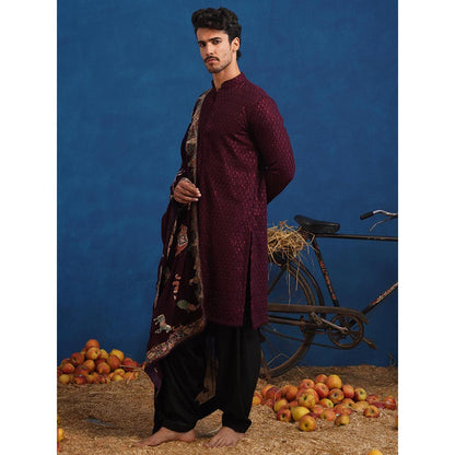 KALPRAAG Lokesh Wine Kurta With Patiala And Dupatta