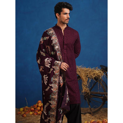 KALPRAAG Lokesh Wine Kurta With Patiala And Dupatta
