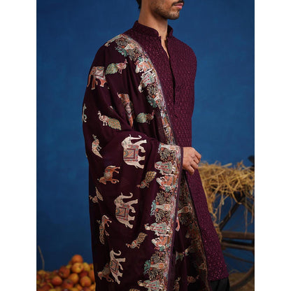KALPRAAG Lokesh Wine Kurta With Patiala And Dupatta