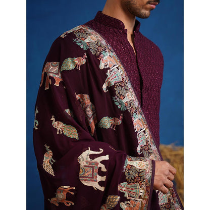KALPRAAG Lokesh Wine Kurta With Patiala And Dupatta