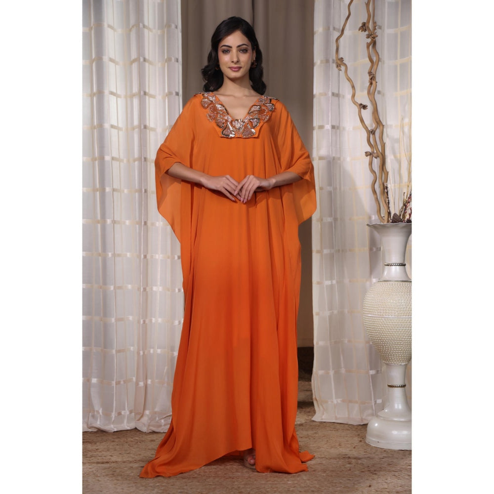 Kanika Verma Orange Flowy Kaftan Dress