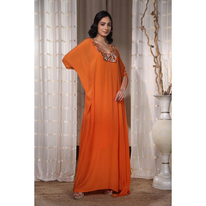 Kanika Verma Orange Flowy Kaftan Dress