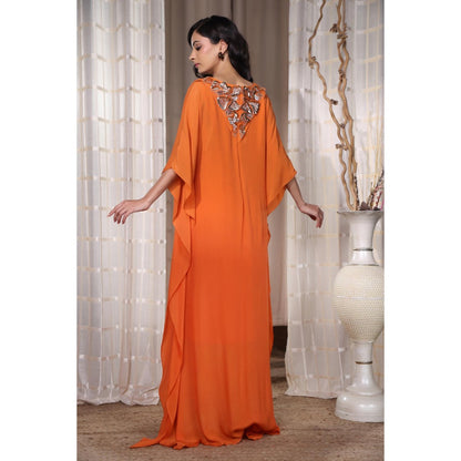 Kanika Verma Orange Flowy Kaftan Dress