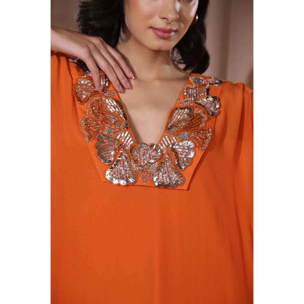 Kanika Verma Orange Flowy Kaftan Dress