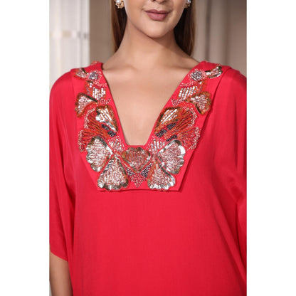Kanika Verma Red Flowy Kaftan Dress