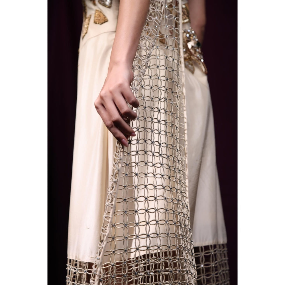 Kanika Verma Ivory Sufra Cutwork Saree Style Dress