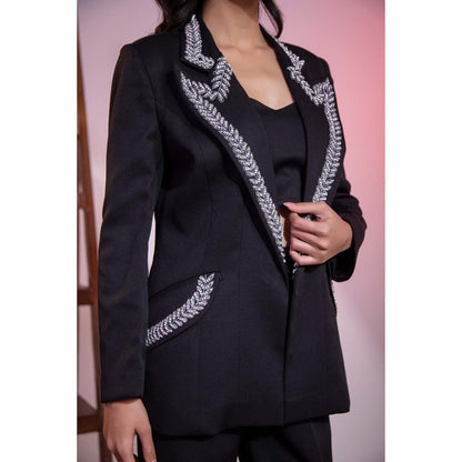 Kanika Verma Black Swarovski Blazer with Bustier and Pant (Set of 3)