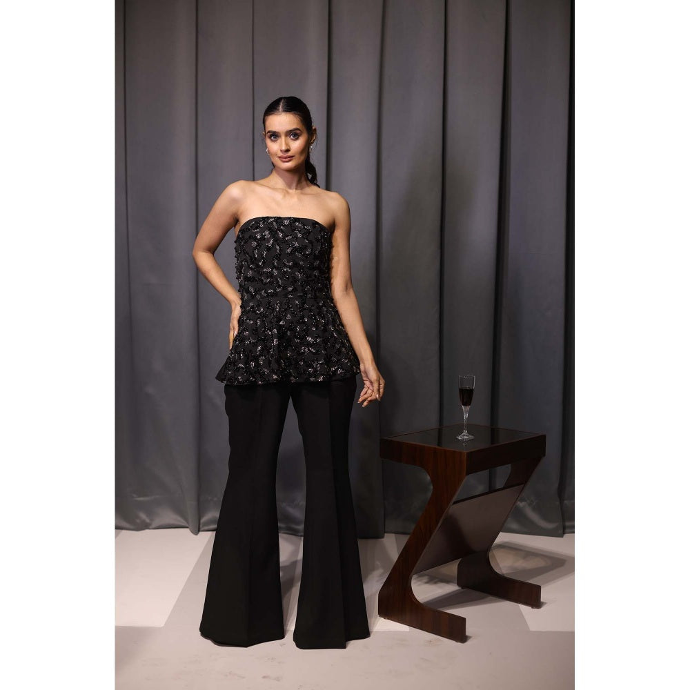 Kanika Verma Black Peplum Top with Pant (Set of 2)