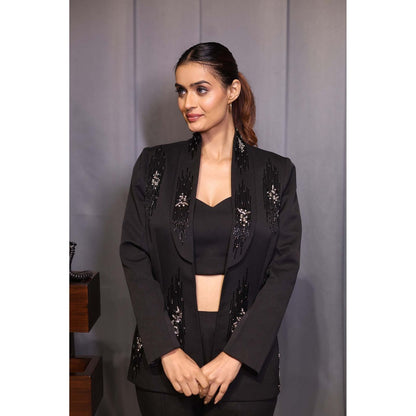 Kanika Verma Black Stone Blazer with Bustier and Pant (Set of 3)