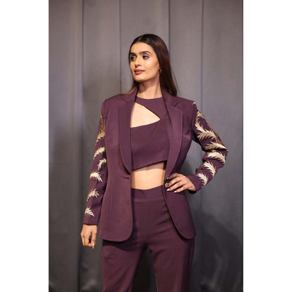 Kanika Verma Purple Blazer with Bustier and Pant (Set of 3)