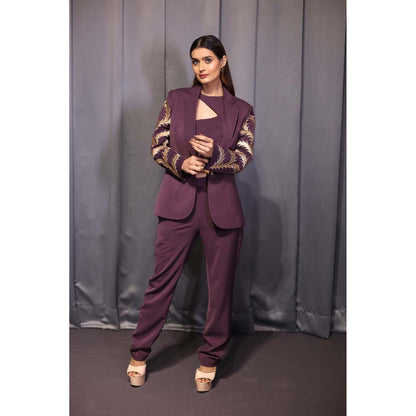 Kanika Verma Purple Blazer with Bustier and Pant (Set of 3)