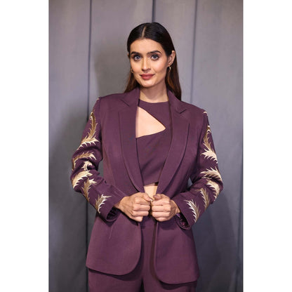 Kanika Verma Purple Blazer with Bustier and Pant (Set of 3)