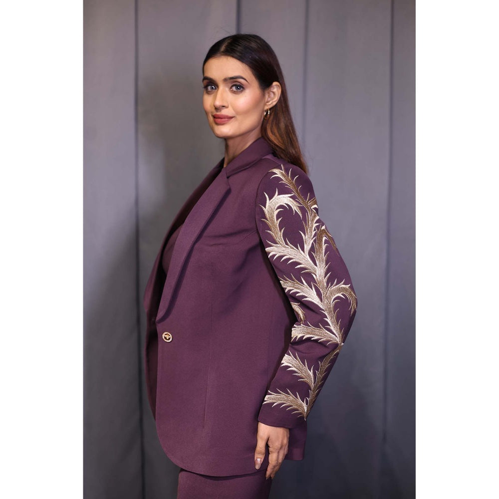 Kanika Verma Purple Blazer with Bustier and Pant (Set of 3)
