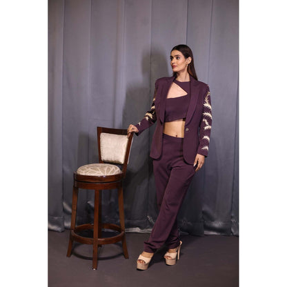 Kanika Verma Purple Blazer with Bustier and Pant (Set of 3)