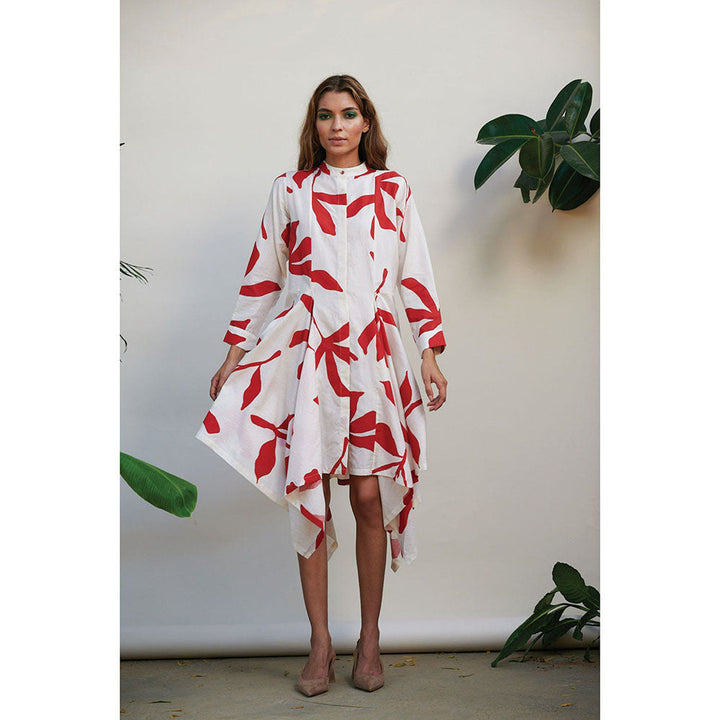 Kanelle Lily White & Red Floral Print Dress