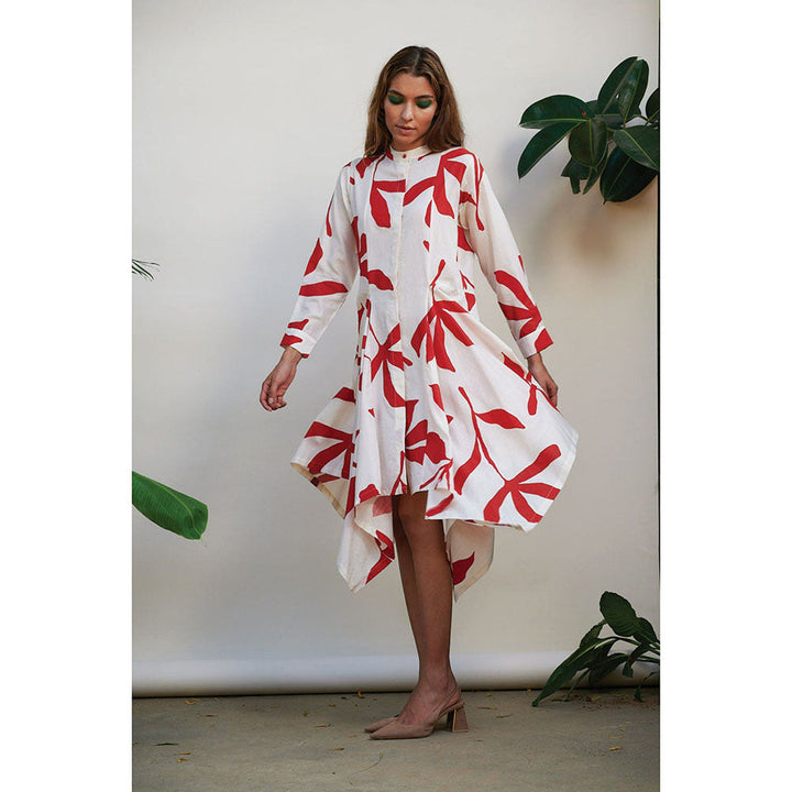 Kanelle Lily White & Red Floral Print Dress