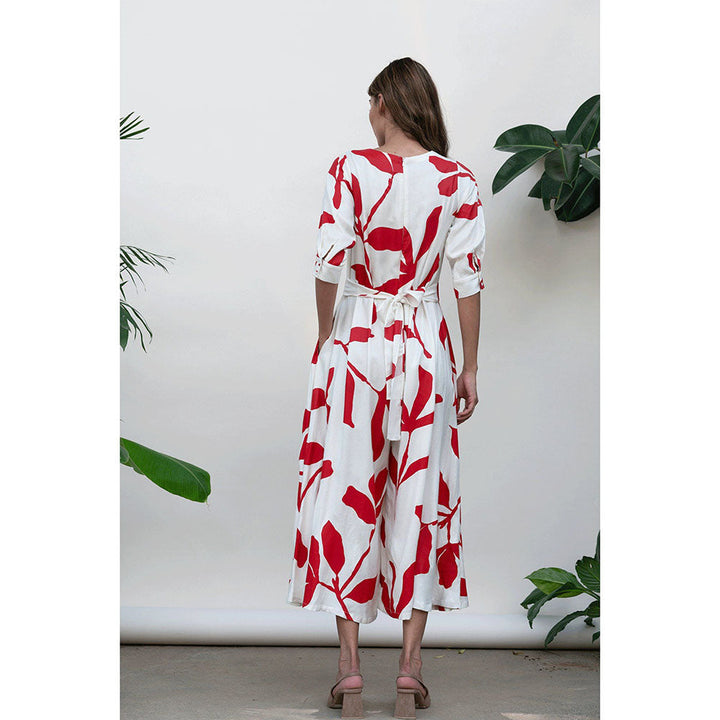 Kanelle Faith White & Red Floral Print Jumpsuit with Belt (Set of 2)
