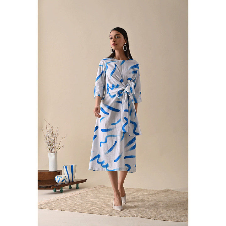 Kanelle Blue Stroke Print Dress