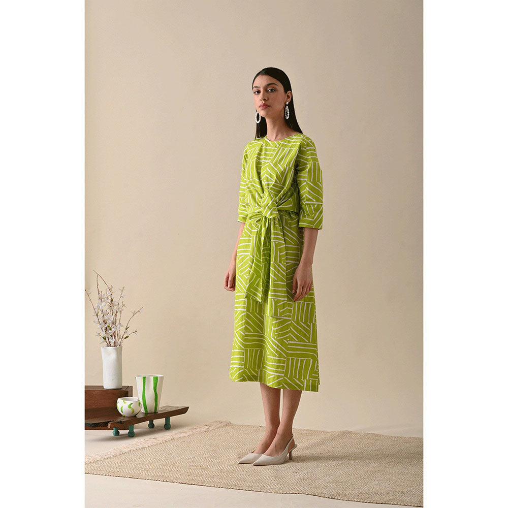 Kanelle Olive Stripe Print Dress