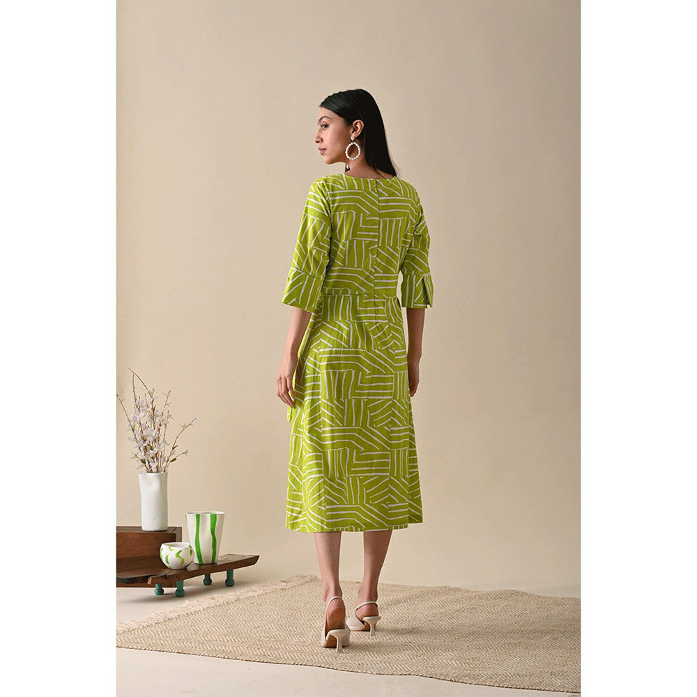 Kanelle Olive Stripe Print Dress