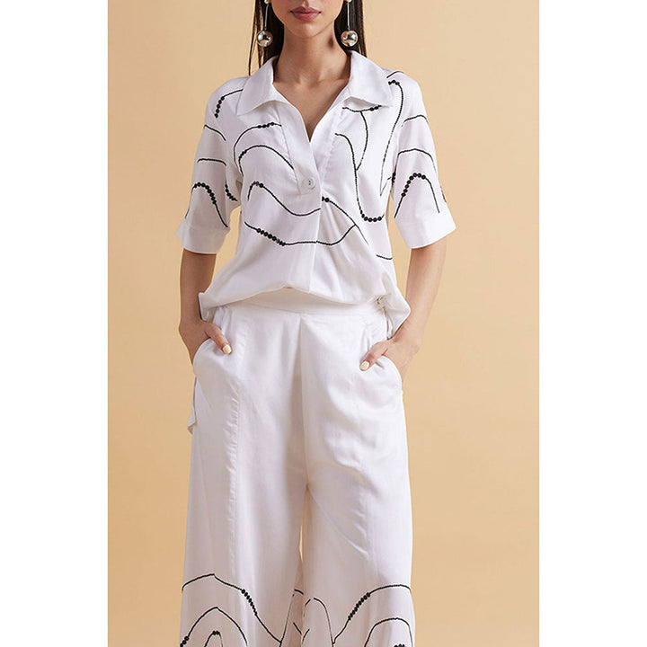 Kanelle Summer Embroidered Shirt with Trousers Co-Ord (Set of 2)