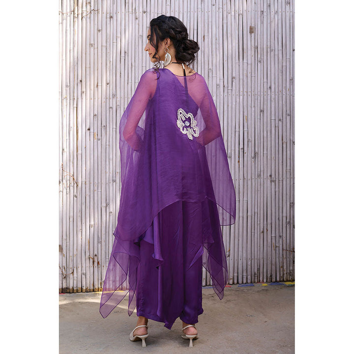 Kanelle Women One Shoulder Longline Sleeveless Gul Print Co-Ord-Purple (Set of 3)