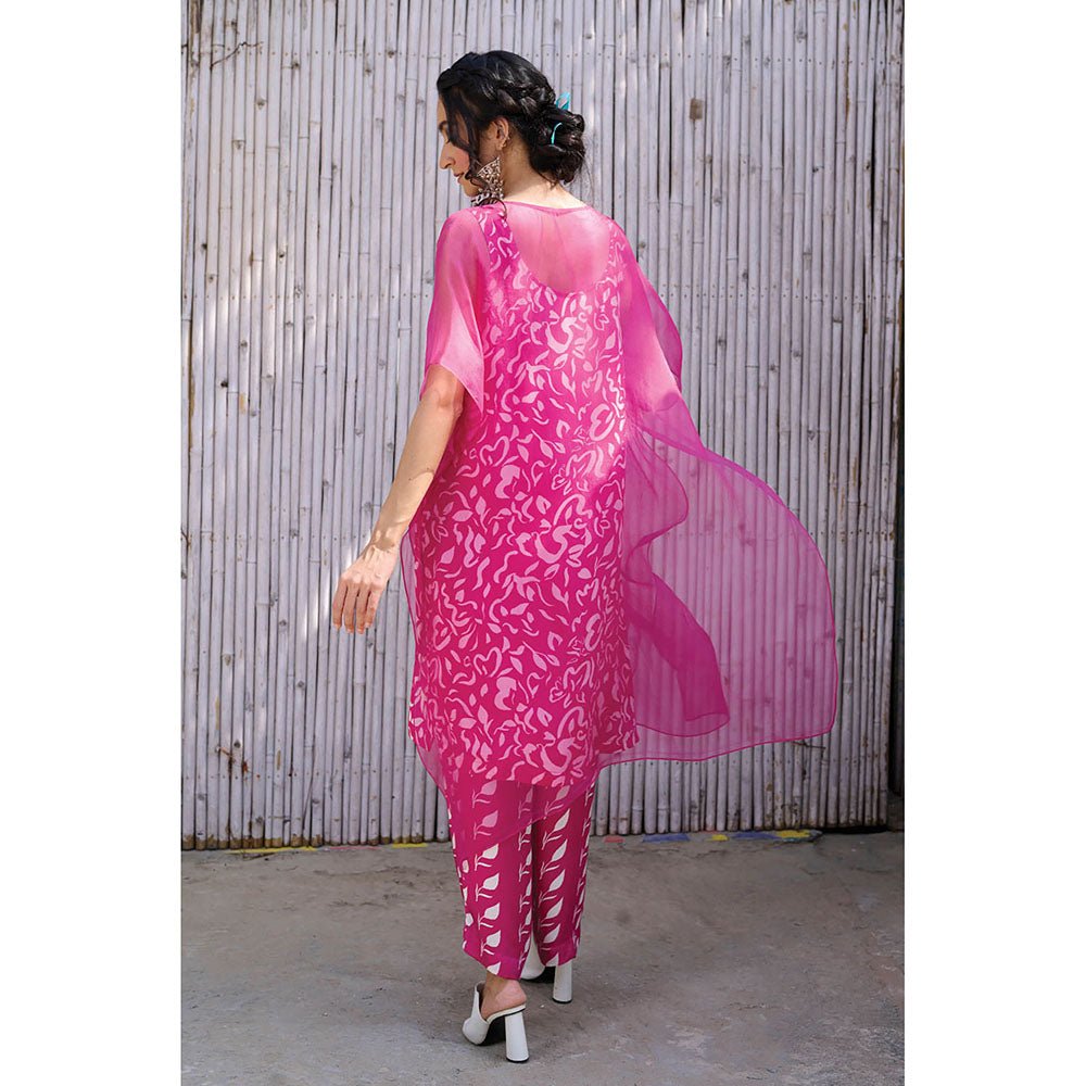 Kanelle Women Round Neck Longline Sleeveless Naaz Print Co-Ord-Pink (Set of 3)
