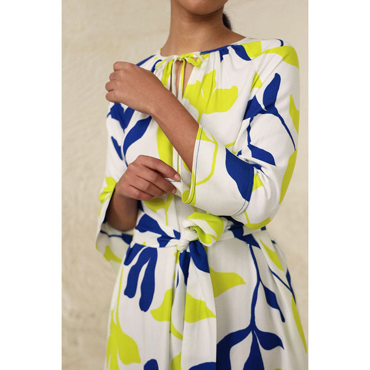 Kanelle Eden Lime Printed Midi Dress With Belt (Set of 2)