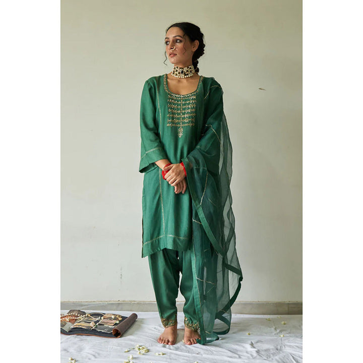 Kanika Sharma Hara Leheriya Kurta with Peshwa Salwar and Dupatta (Set of 3)