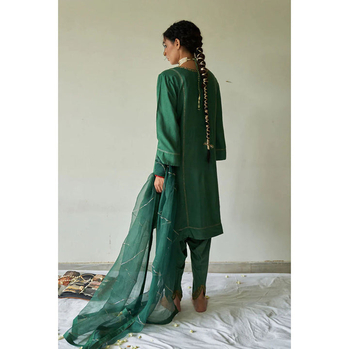 Kanika Sharma Hara Leheriya Kurta with Peshwa Salwar and Dupatta (Set of 3)