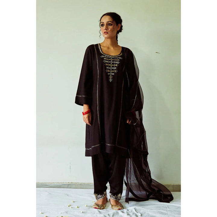 Kanika Sharma Kala Leheriya Kurta with Peshwa Salwar and Dupatta (Set of 3)