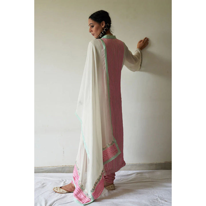 Kanika Sharma Pink & White Kurta with Churidar and Dupatta (Set of 3)