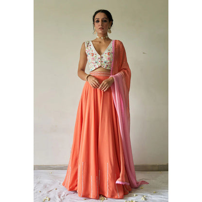 Kanika Sharma Floral Blouse with Lehenga and Dupatta (Set of 3)