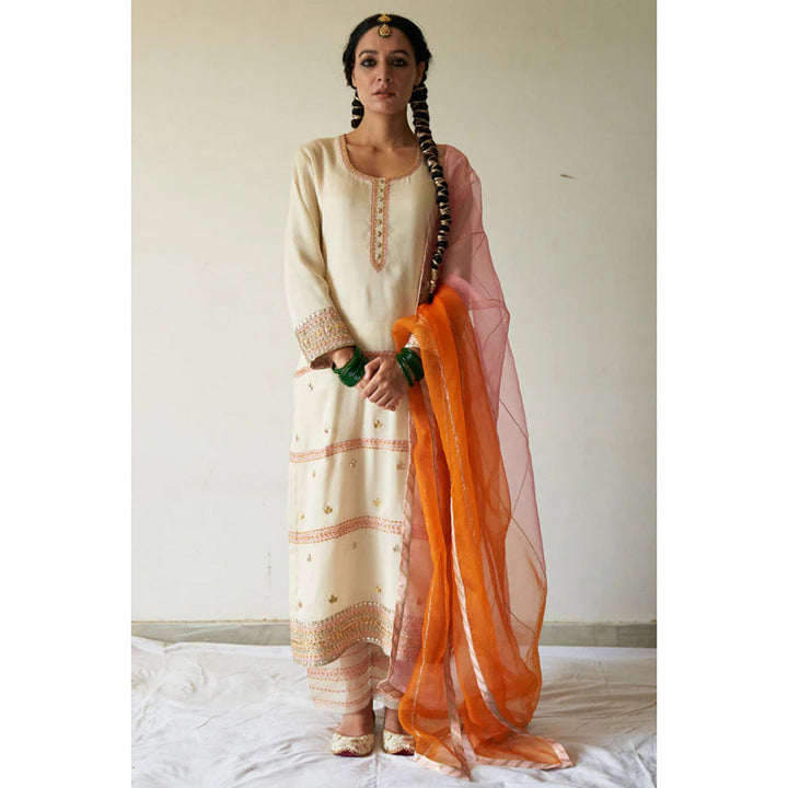 Kanika Sharma Cream Gotta Pati Suit with Jama and Dupatta (Set of 3)