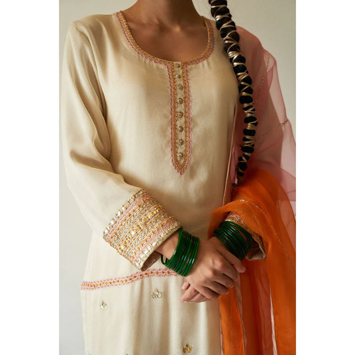 Kanika Sharma Cream Gotta Pati Suit with Jama and Dupatta (Set of 3)