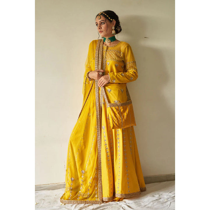 Kanika Sharma Yellow Heavy Jacket with Skirt and Dupatta (Set of 3)