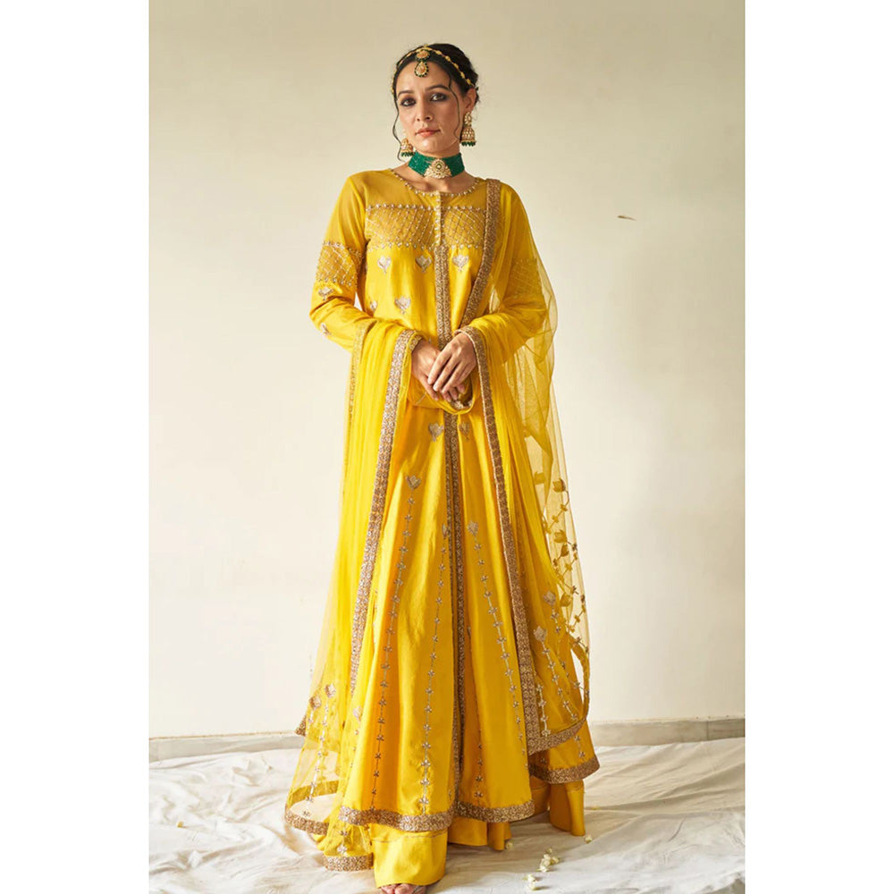 Kanika Sharma Yellow Heavy Jacket with Skirt and Dupatta (Set of 3)