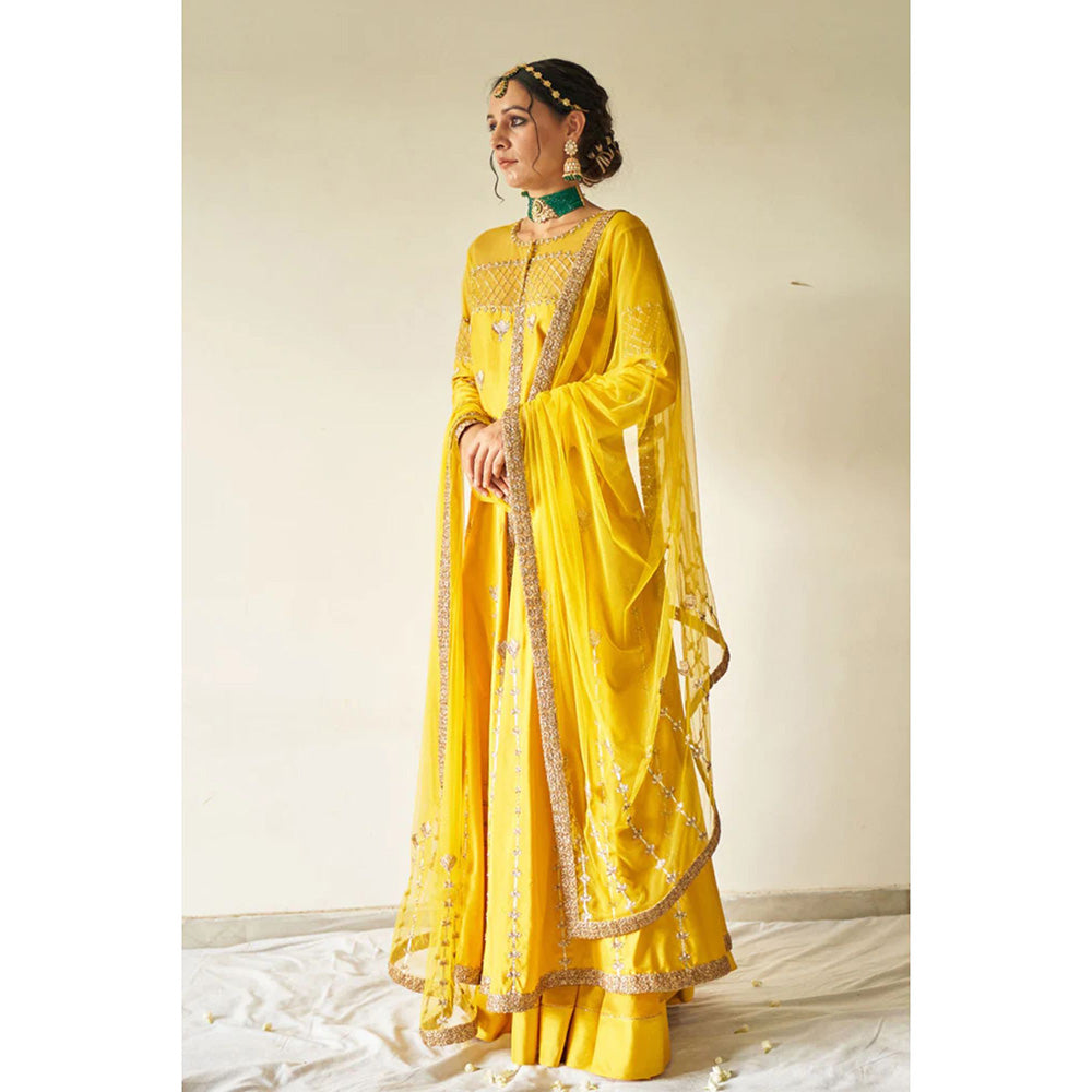 Kanika Sharma Yellow Heavy Jacket with Skirt and Dupatta (Set of 3)